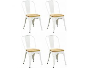Chaise industrielle en métal et bois d'orme huilé (Lot de 4) (Blanc)