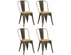 Chaise industrielle en métal et bois d'orme huilé (Lot de 4) (Acier brossé)