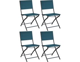 Chaise pliante en acier et toile Dream (Lot de 4) (Graphite, bleu)