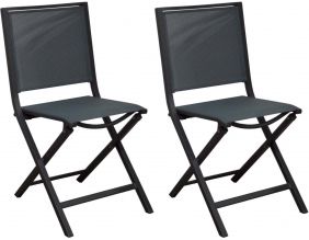 Chaise pliante en aluminium Ida (Lot de 2) (Toile chinée gris bleu)
