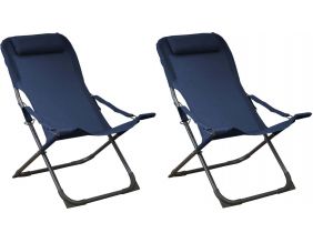 Chaise relax en acier et toile Easy (Lot de 2) (Graphite et bleu)