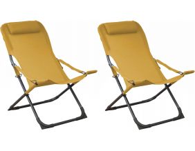 Chaise relax en acier et toile Easy (Lot de 2) (Graphite et moutarde)
