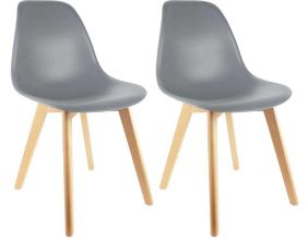 Chaise scandinave en hëtre et polypropylène (Lot de 2) (Gris)