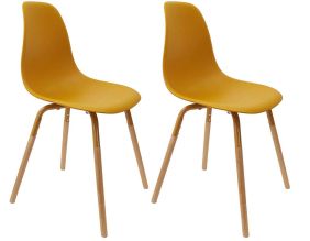 Chaise scandinave pieds métal et bois de hêtre Phenix (Lot de 2) (Jaune moutarde)