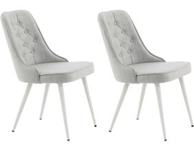 Chaise en tissu matelassé Velvet Deluxe (Lot de 2) (Gris et blanc)