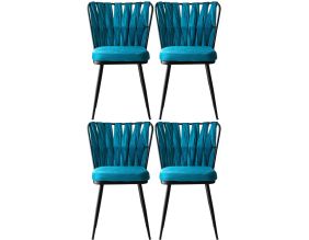 Chaise en velours et métal Kusaklı (Lot de 4)