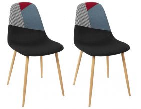 Chaises first patchwork en métal et textile (Lot de 2) (Bleu et rouge)