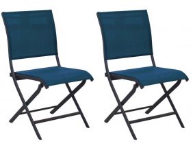 Chaises pliante jardin en aluminium Elegance (Lot de 2) (Graphite et bleu)