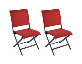 Chaises pliante jardin en aluminium Elegance (Lot de 2) (Gris et rouge)
