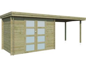 Chalet en bois 4,83 m² OREGON (Chalet avec extension 5,22 m² (traité autoclave classe 3))