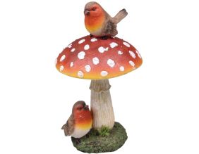 Champignon avec oiseaux en résine 8 x 16 cm