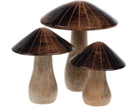 Champignons décoratifs en bois de manguier (Lot de 3)