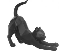 Chat s'étirant en résine mat Origami (Noir)