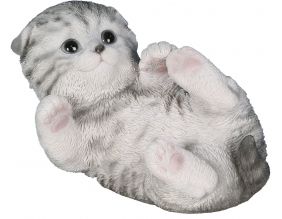Chaton gris jouant en résine 18 cm