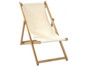 Chilienne transat enfant bois d'eucalyptus tissu 100% coton Elvas (Blanc cassé)