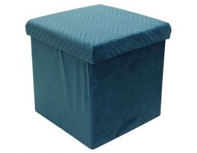 Coffre pouf pliable en velours Zig zag (Bleu)