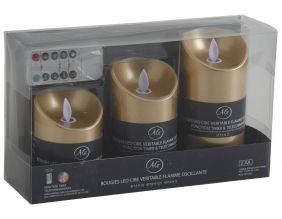Coffret 3 bougies à LED avec télécommande Or (Dorée)