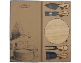 Coffret à fromages planche en hévéa et 4 couteaux