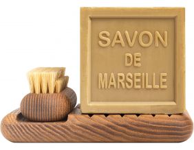 Coffret savon et brosse à ongles Fer à Cheval en frêne