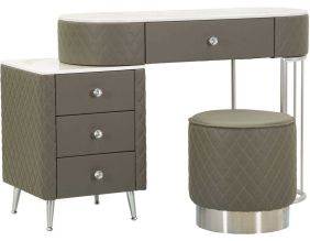 Coiffeuse effet matelassé avec tabouret Sharon (Gris et argent)