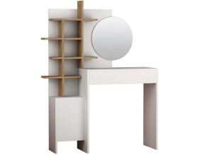 Coiffeuse avec rangement et miroir Mup (Blanc et chêne)