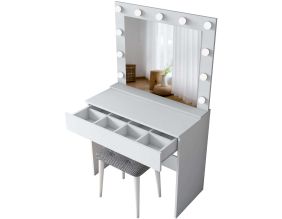 Coiffeuse avec rangements er miroir Beauty (Coiffeuse, miroir et tabouret)