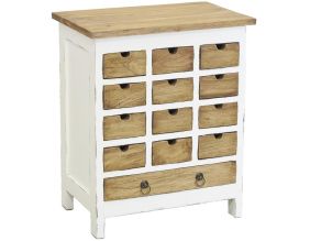 Commode 13 tiroirs en acajou naturel et blanc