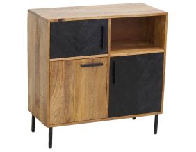 Commode en manguier naturel et teinté noir Damier (3 portes + 1 niche de rangement)