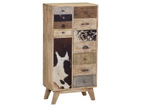 Commode en manguier et peau de vache