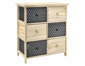 Commode en bois teinté noir et naturel (6 tiroirs)