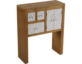 Console bois 3 tiroirs 1 placard blanc motif fleur Agnette