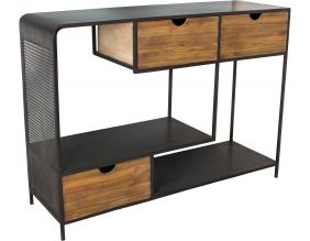Console industrielle en fer et bois 3 tiroirs