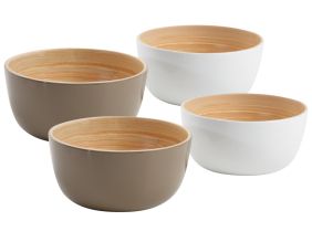 Corbeille en bambou laqué (Lot de 4) (Blanc & Taupe)