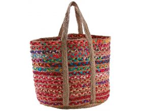 Corbeille en jute et coton multicolore