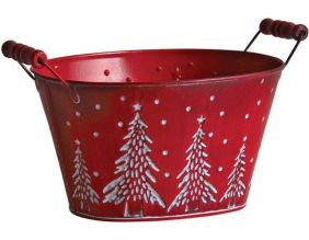 Corbeille en métal sapins de Noël 23 cm (Rouge)