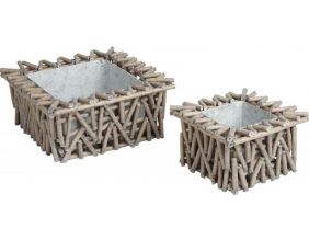 Corbeille en osier et zinc (Lot de 2)