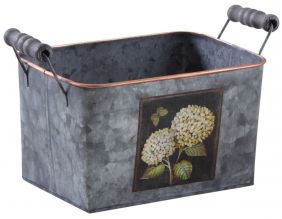 Corbeille rectangle en métal patiné gris Hortensia