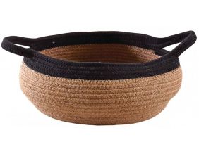 Corbeille ronde en jute naturelle et noire 2 anses