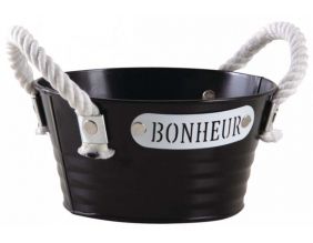 Corbeille ronde en métal laqué noir Bonheur