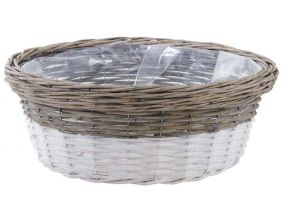 Corbeille ronde en osier et bois teinté