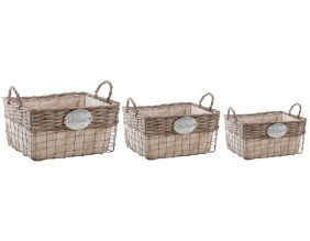 Corbeilles carrées en osier métal et jute