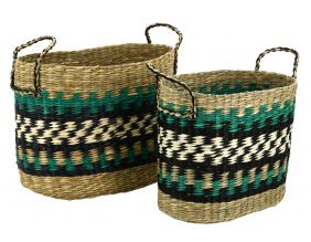 Paniers en jonc naturel et teinté (Lot de 2)