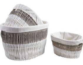 Corbeilles à linge en osier et doublure coton (Lot de 3)