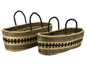 Paniers de rangement en jonc naturel et teinté (Lot de 2)