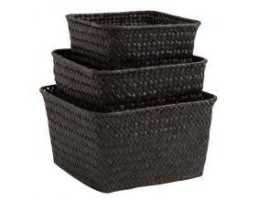 Corbeilles en palmier teinté noir (Lot de 3)