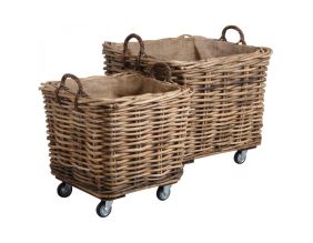 Corbeilles de rangement en rotin sur roues