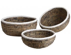 Corbeilles à fruits en jonc de mer naturel et teinté (Lot de 3)