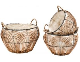 Corbeilles rondes en osier Art Déco(Lot de 3)