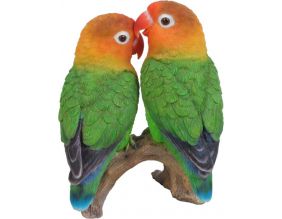 Couple d'inséparables en résine sur branche