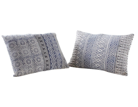 Coussin bleu et blanc en coton (50 x 50 cm - Lot de 2)